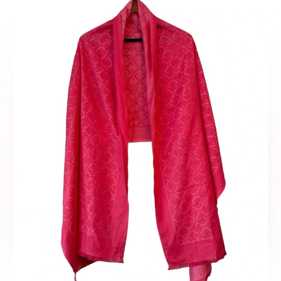 Lauren Ralph Lauren Accessories - Lauren Ralph Lauren Black Label Geometric Logo Patterned Pink Fringe Scarf Shawl